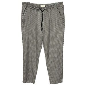 H&M Beige Dogtooth Plaid Pull-On Trousers Drawstring High Waist Tapered Leg Pant